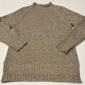 Vintage M Carolyn Taylor Marled Knit Sweater High Neck Raglan Sleeve Khaki Beige